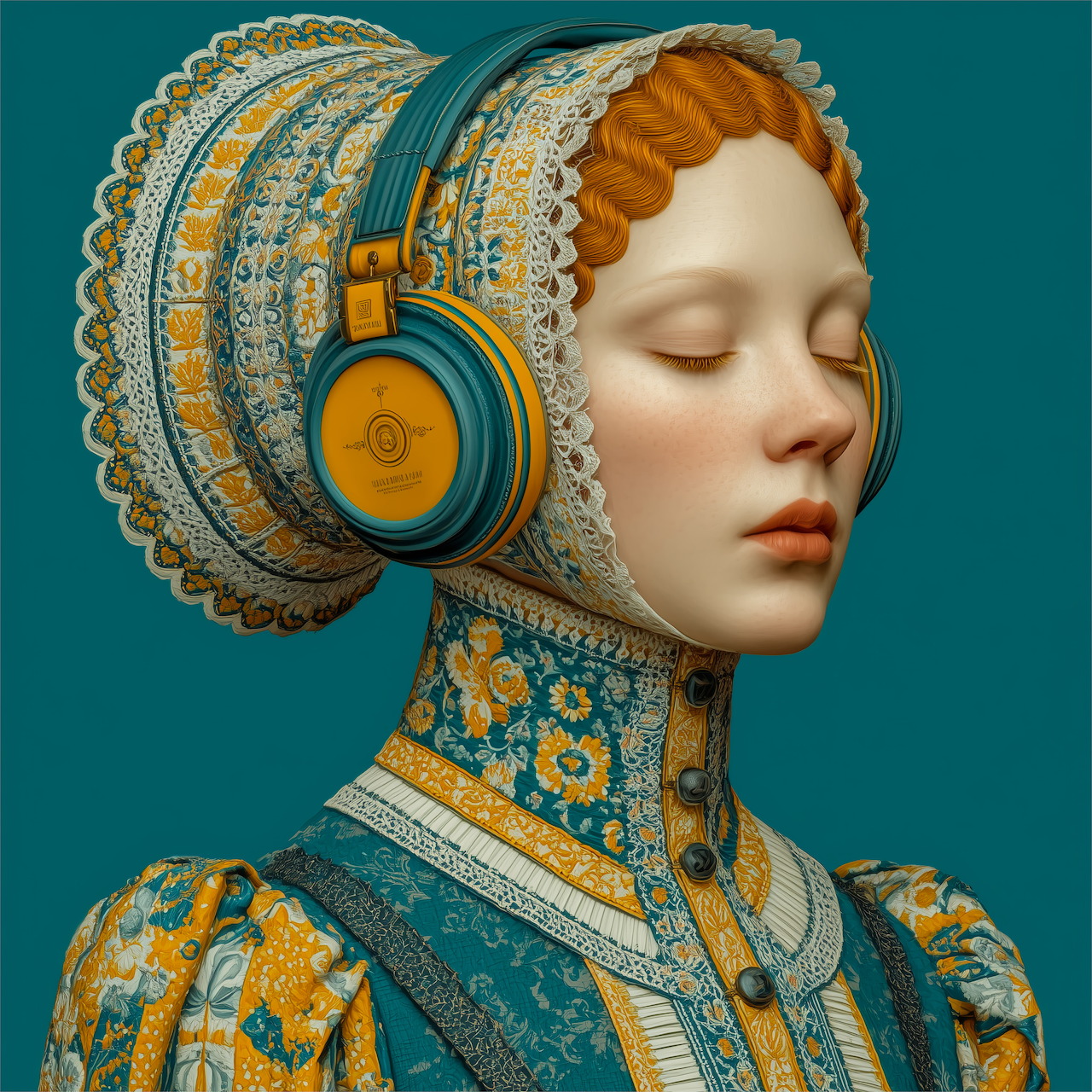Woman Ornate Headphones Portrait