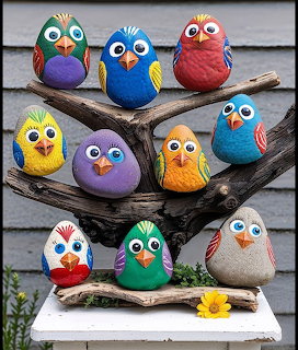 Painted Stone Owls