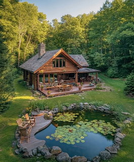 Rustic Cabin by Lily Pond
