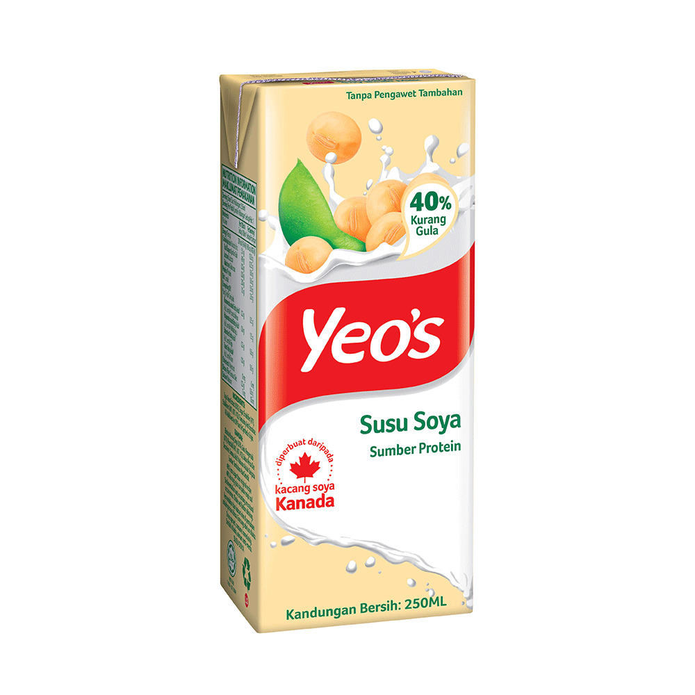 Soy milk carton package with soybean illustration on a white background