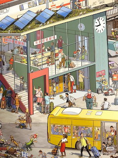 Busy Train Station Illustration