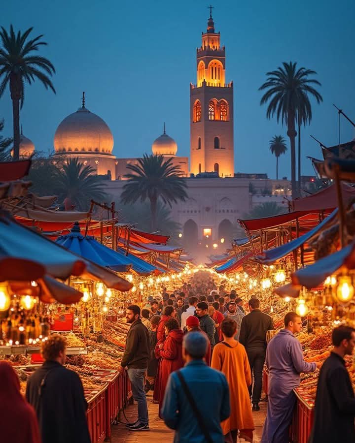 Crowded Istanbul street market with vendors and traditional architecture