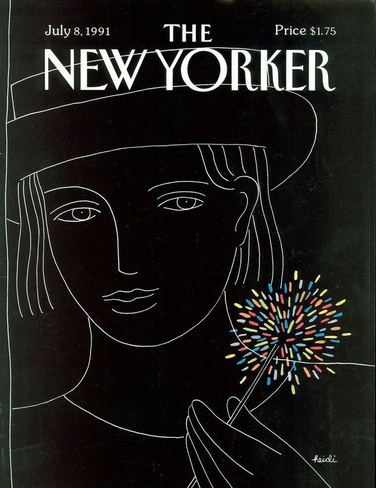 New Yorker magazine cover July 1991 showing a stylized woman holding a colorful sparkler on black background
