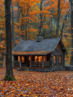 Cozy Cabin in Autumn Woods