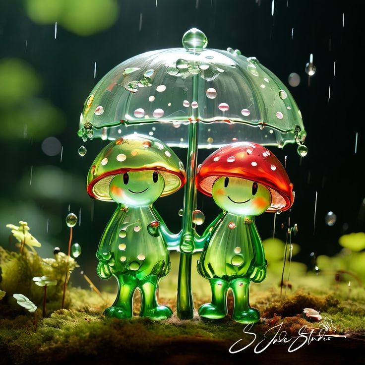 Glass Frogs Under Umbrella