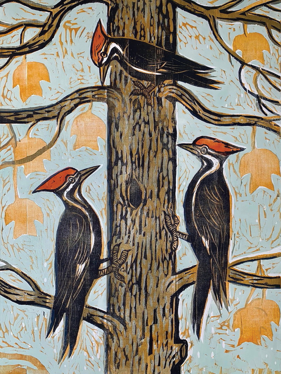 Three Woodpeckers Folk Art