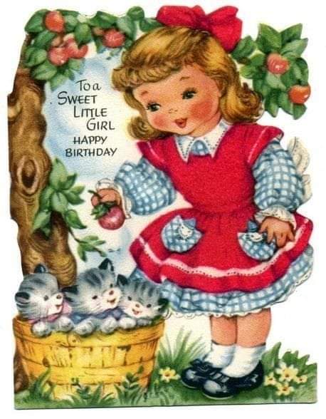 Vintage Birthday Girl with Kittens