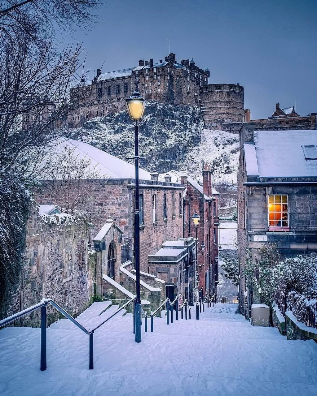 Snowy Castle Village Steps