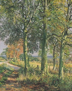 Dirt path winding through tall trees with green foliage and dappled sunlight in a peaceful rural landscape