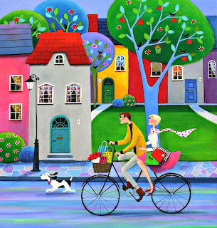 Woman Cycling with Dog