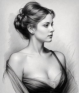 Woman Portrait Charcoal Drawing