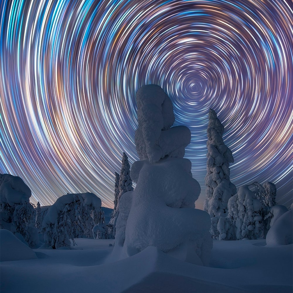 Star Trails Winter Landscape