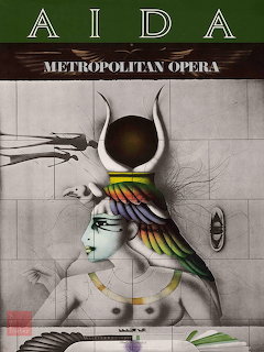 Illustrated Aida opera poster with an Egyptian woman and Metropolitan Opera text