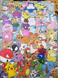 Colorful collage of many Pokemon characters densely packed together