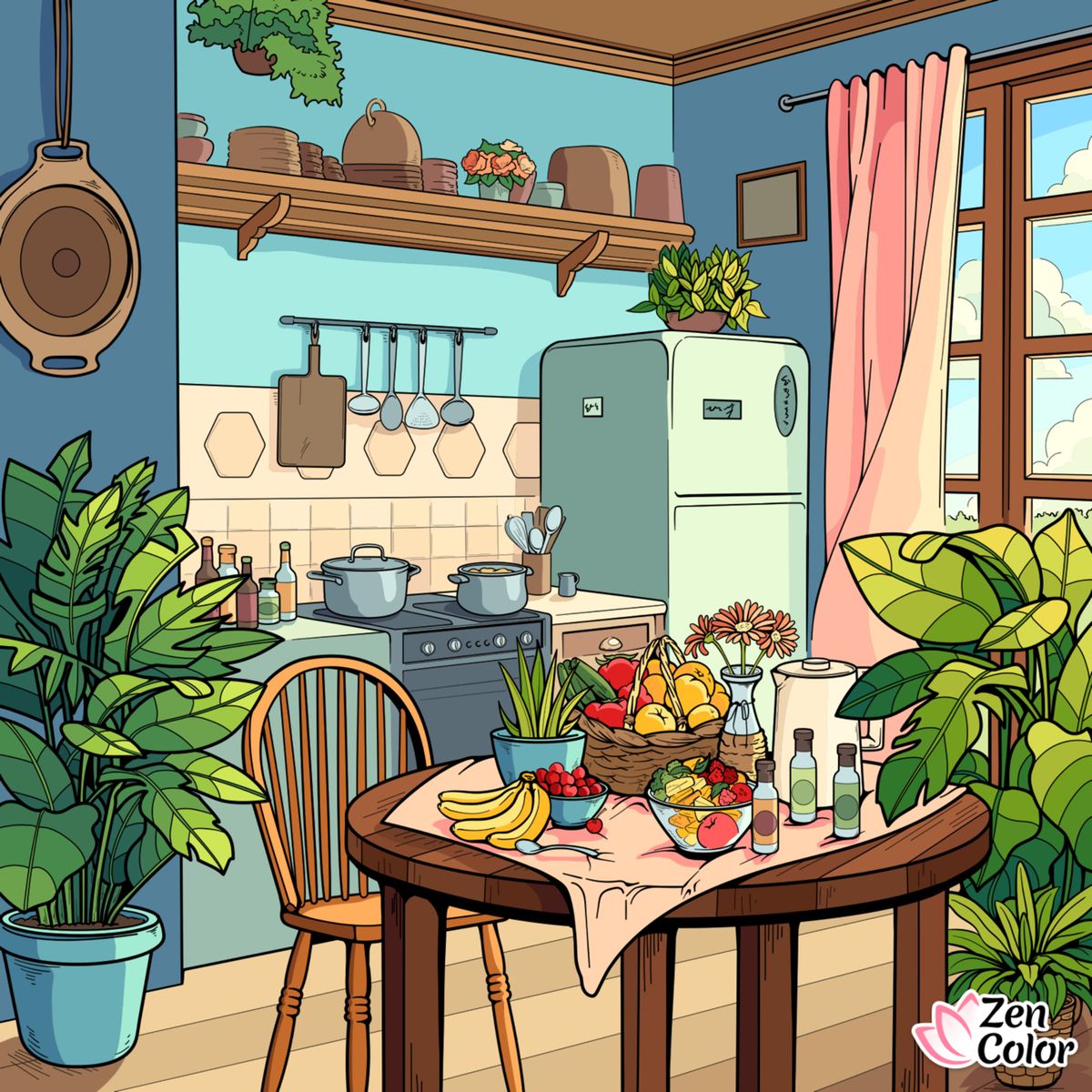 Cozy Cartoon Kitchen Interior