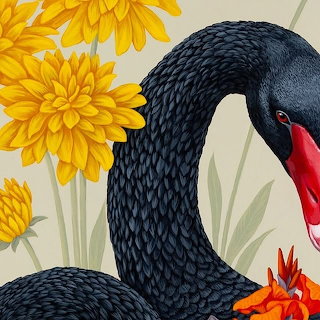 Black Swan with Flowers