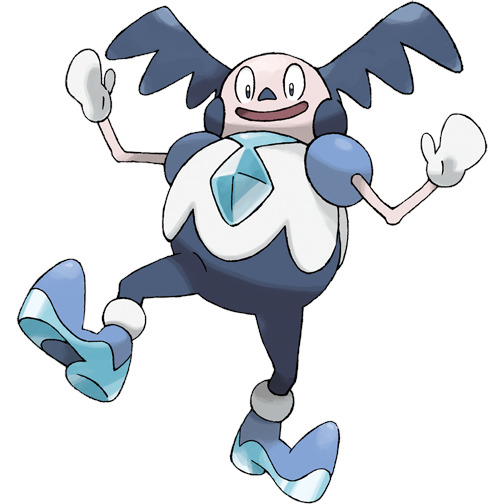 Galarian Mr. Mime Pokémon character in blue and white with large ears and ice-themed features