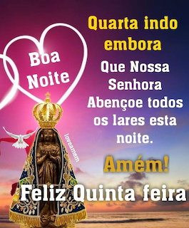 Devotional image of a crowned Virgin Mary statue at sunset with Portuguese blessing text