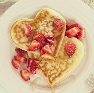Heart Shaped Pancakes with Strawberries