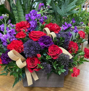 Red Roses Purple Flower Arrangement