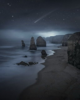 Night Beach Sea Stacks