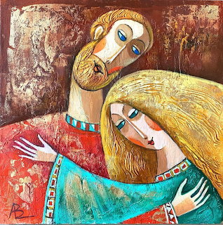 Embracing Couple Folk Art