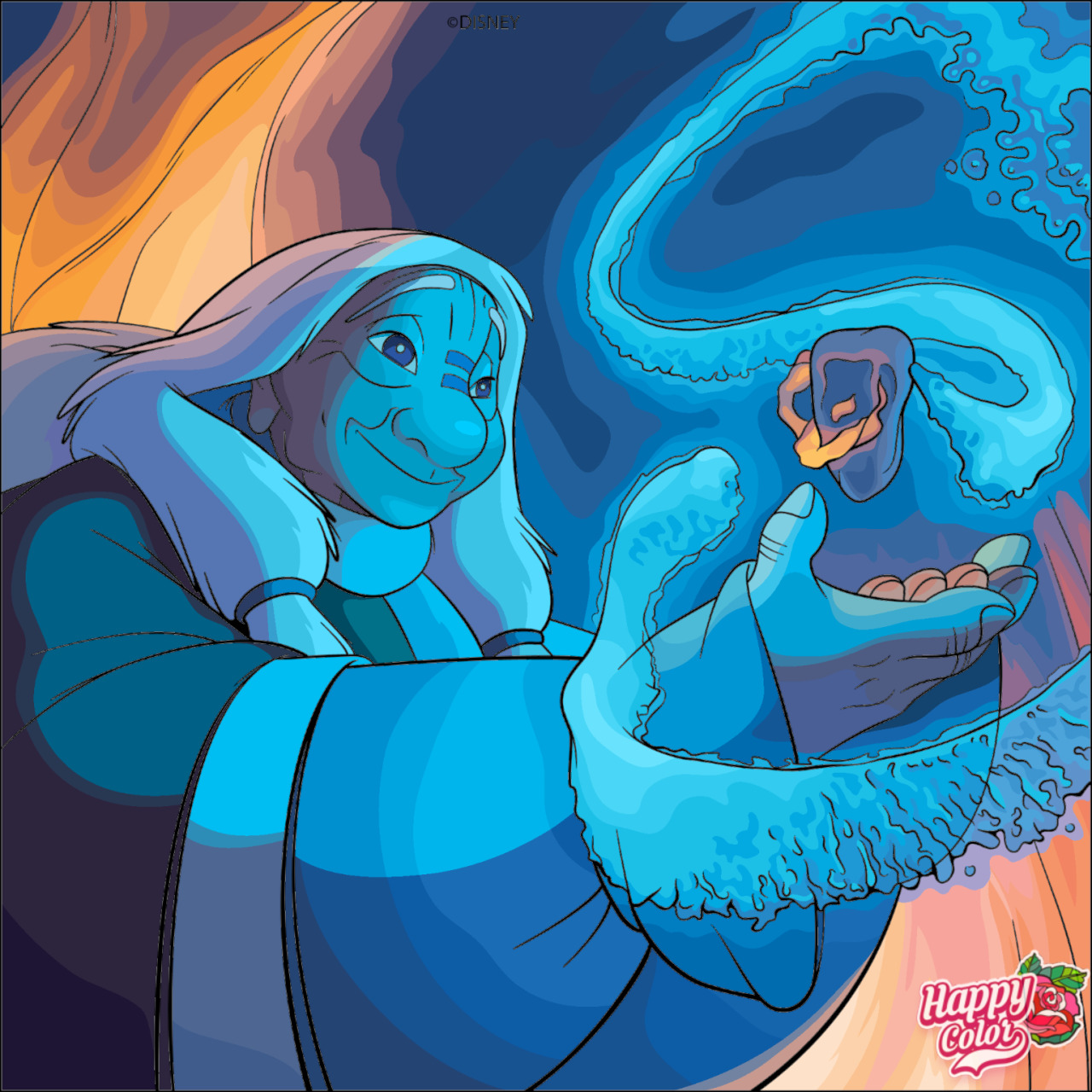 Brother Bear characters Kenai and Koda with glowing blue spirit animals in animated style