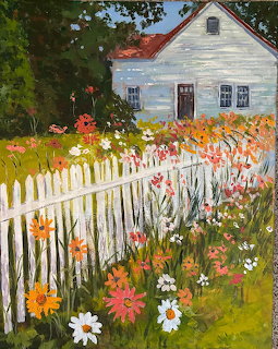 House with Picket Fence and Flowers