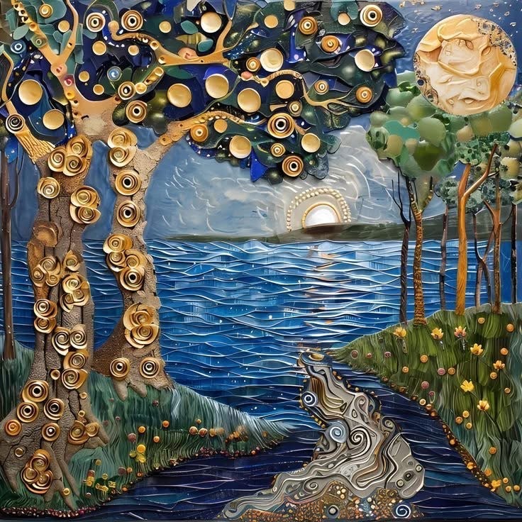 Klimt Style Ocean Moonlight