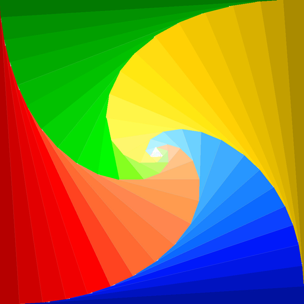 Colorful spiral with rainbow segments swirling from center in red, green, yellow, blue, and orange