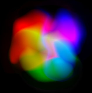 Abstract rainbow colored radial gradient with soft blurred overlapping hues on black