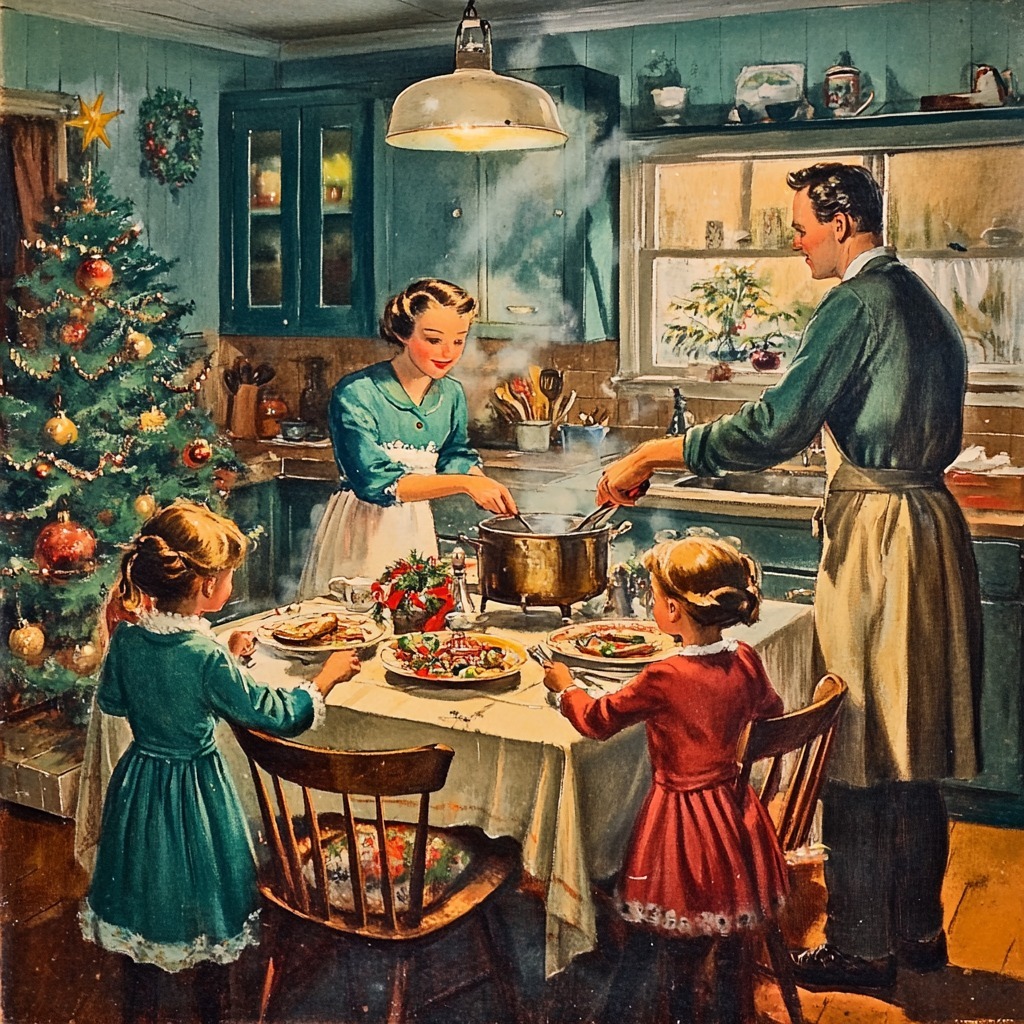 Vintage Christmas Family Kitchen