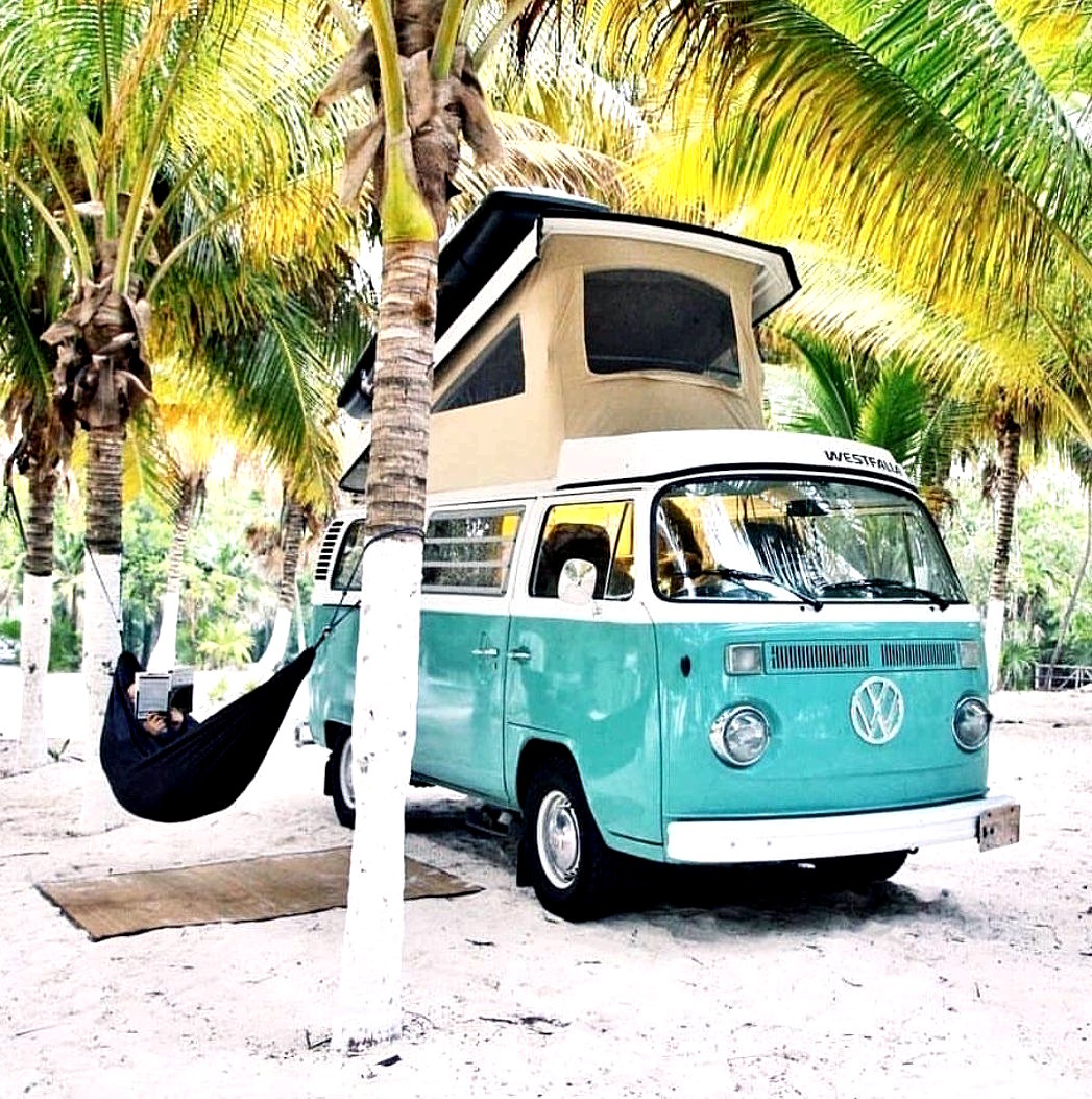 Teal VW Bus Beach