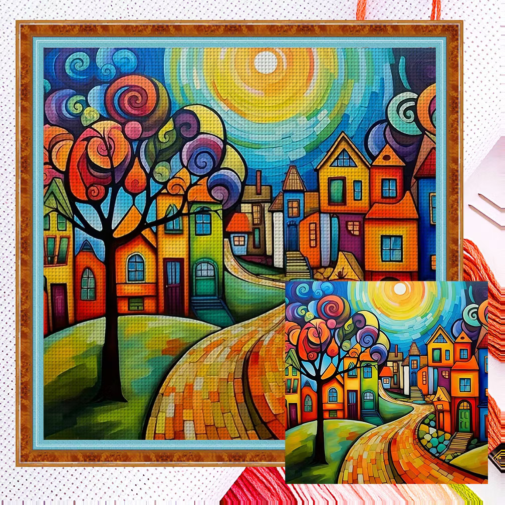 Colorful Village Painting