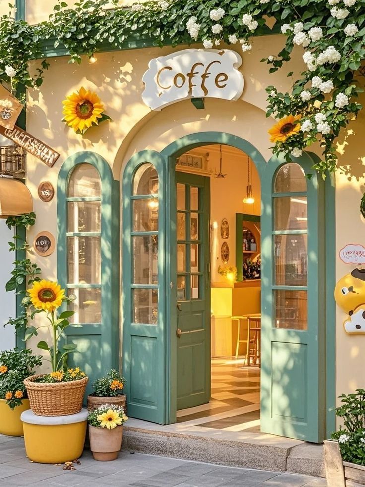 Cozy Cafe Entrance Flowers
