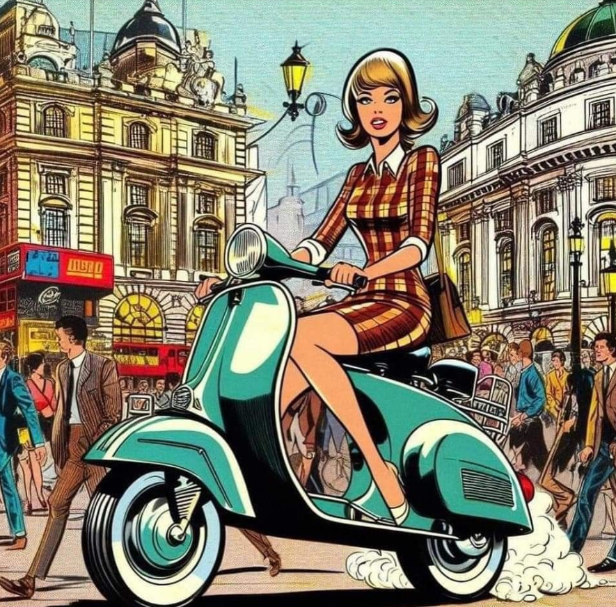 Woman on Green Scooter