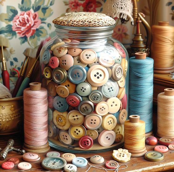 Vintage Buttons in Glass Jar