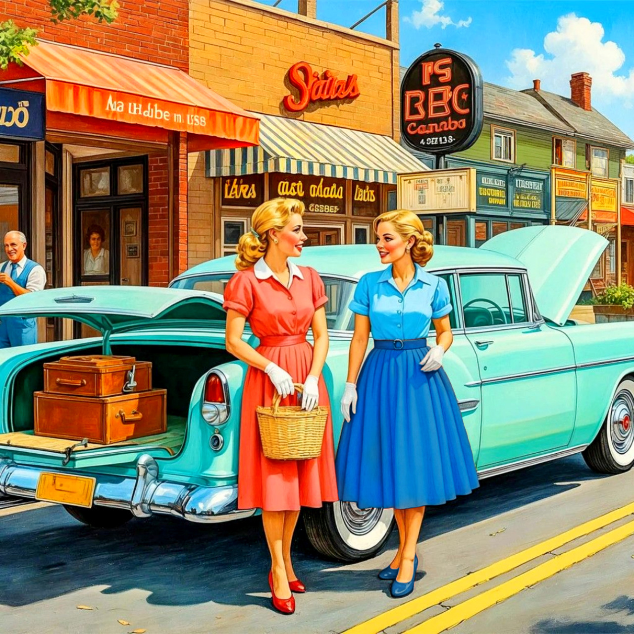 1950s Women Shopping Main Street