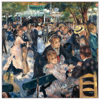 Impressionist outdoor dance scene with seated and dancing figures under trees