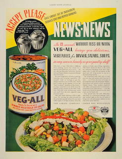 Vintage Veg-All canned vegetables magazine advertisement with product image and colorful vegetable dishes