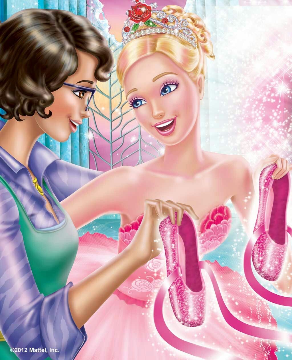 Barbie ballerina in pink tutu and pointe shoes dancing