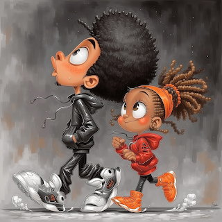 Cartoon Kids Walking Together