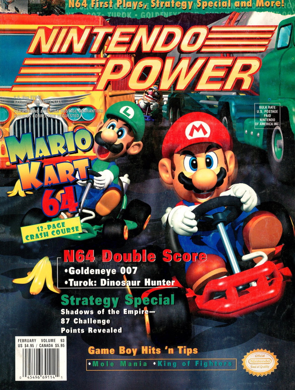 Nintendo Power Issue 93 cover showing Mario Kart 64 racers