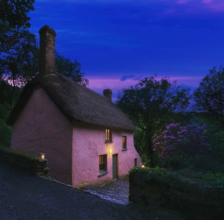 Pink Cottage at Twilight