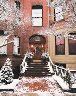 Snowy Brownstone Entrance