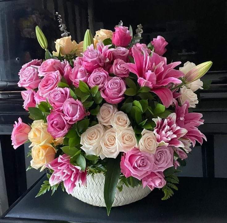 Pink Roses and Lilies Basket