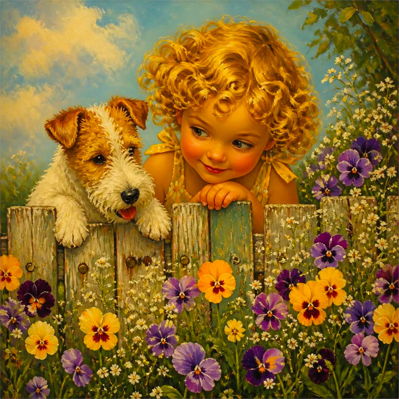 Girl and Terrier at Fence