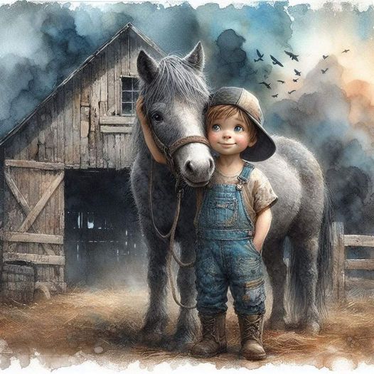 Child with Horse at Barn