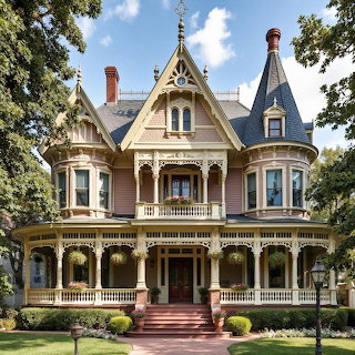 Victorian Pink Mansion with Turrets