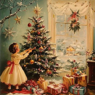 Vintage Christmas Tree Girl